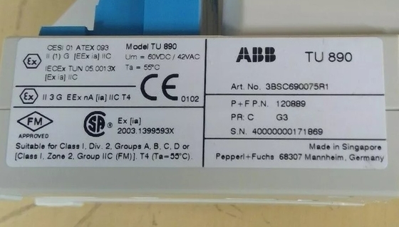 ABB TU890 3BSC690075R1 내부 안전 인터페이스와 함께 모듈 종료 단위